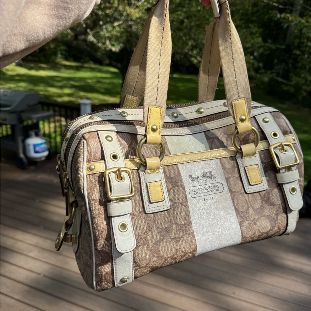 Coach Tan and Cream Signature Satchel